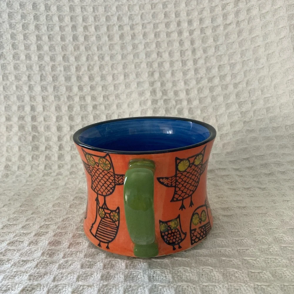 Pier 1 Hand Painted Stoneware Owl Mug